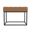 Benjara Kai Ottoman Footstool- Carmel Brown Faux Leather- Black Metal- 22 Inch