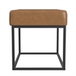 Benjara Kai Ottoman Footstool- Carmel Brown Faux Leather- Black Metal- 22 Inch
