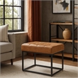 Benjara Kai Ottoman Footstool- Carmel Brown Faux Leather- Black Metal- 22 Inch
