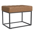 Benjara Kai Ottoman Footstool- Carmel Brown Faux Leather- Black Metal- 22 Inch