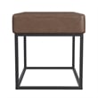 Benjara Kai Ottoman Footstool- Dark Brown Faux Leather- Black Metal- 22 Inch