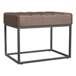 Benjara Kai Ottoman Footstool- Dark Brown Faux Leather- Black Metal- 22 Inch