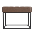 Benjara Kai Ottoman Footstool- Dark Brown Faux Leather- Black Metal- 22 Inch