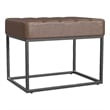 Benjara Kai Ottoman Footstool- Dark Brown Faux Leather- Black Metal- 22 Inch
