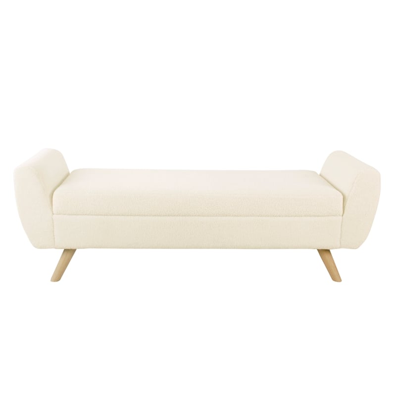 Benjara Rae Storage Bench Ottoman with Arms- Cream Sherpa- Brown- 60 Inch