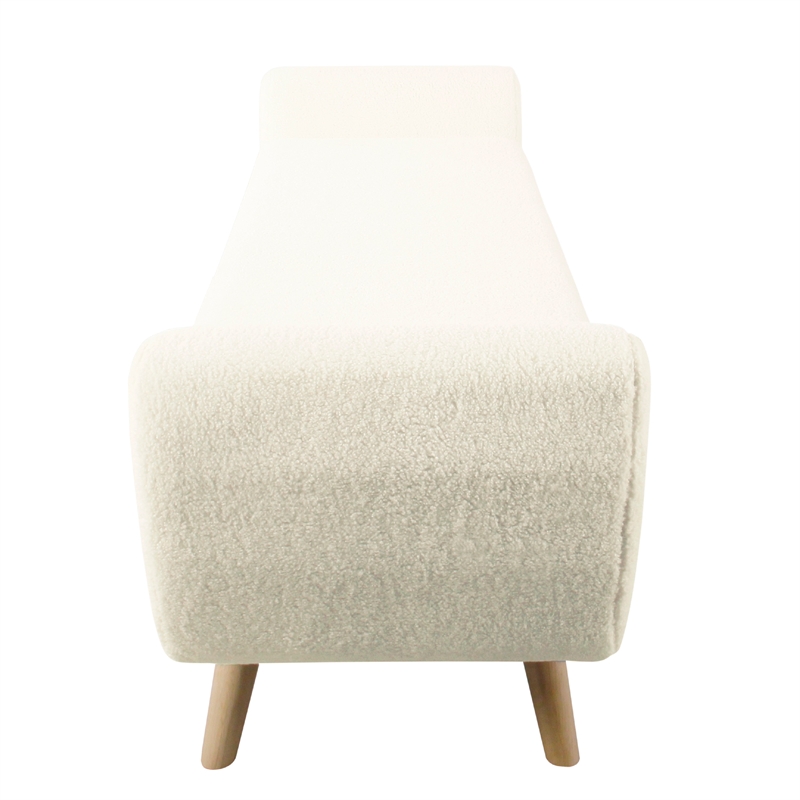 Benjara Rae Storage Bench Ottoman with Arms- Cream Sherpa- Brown- 60 Inch