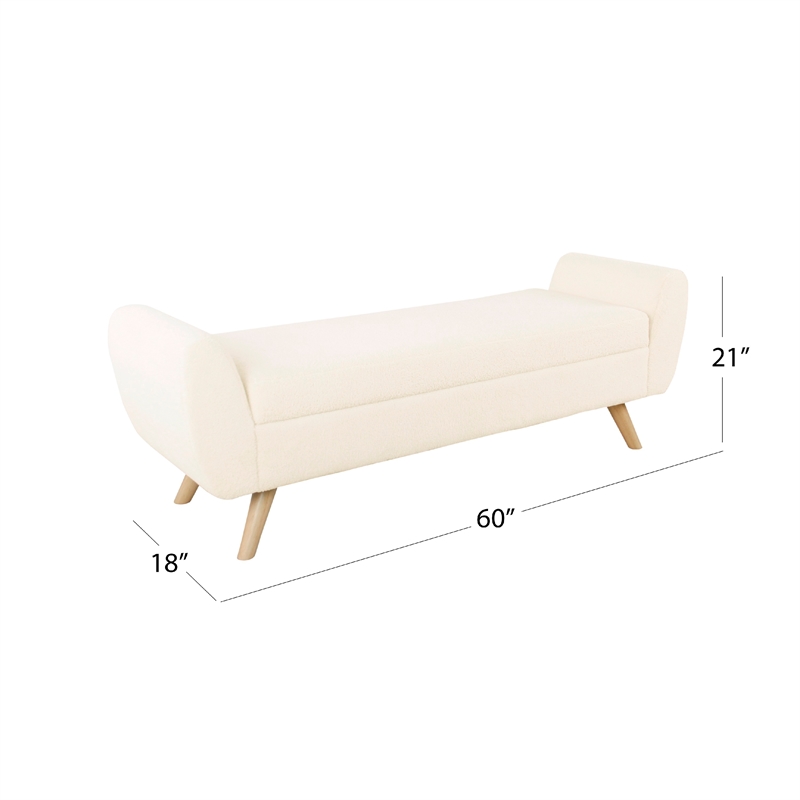 Benjara Rae Storage Bench Ottoman with Arms- Cream Sherpa- Brown- 60 Inch
