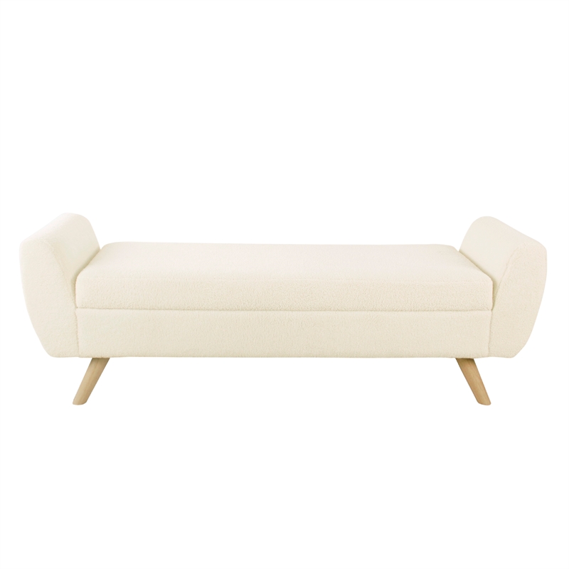 Benjara Rae Storage Bench Ottoman with Arms- Cream Sherpa- Brown- 60 Inch