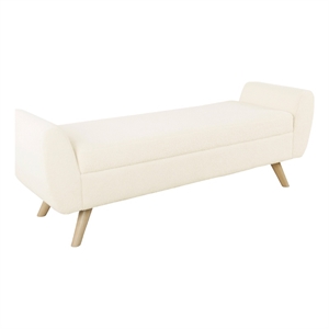 Benjara Rae Storage Bench Ottoman with Arms- Cream Sherpa- Brown- 60 Inch