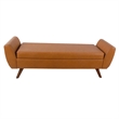 Benjara Rae Storage Bench Ottoman with Arms- Brown Faux Leather- Wood- 60 Inch