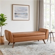 Benjara Rae Storage Bench Ottoman with Arms- Brown Faux Leather- Wood- 60 Inch