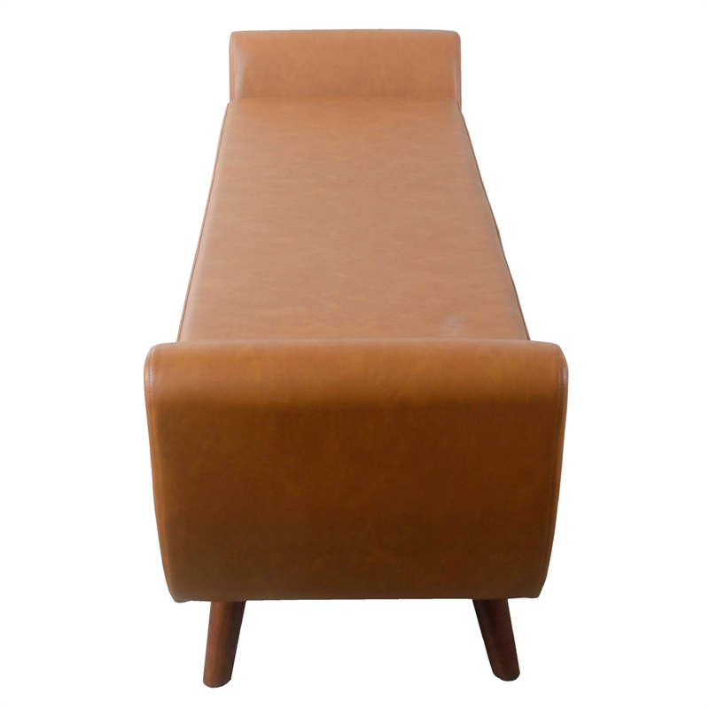 Benjara Rae Storage Bench Ottoman with Arms- Brown Faux Leather- Wood- 60 Inch