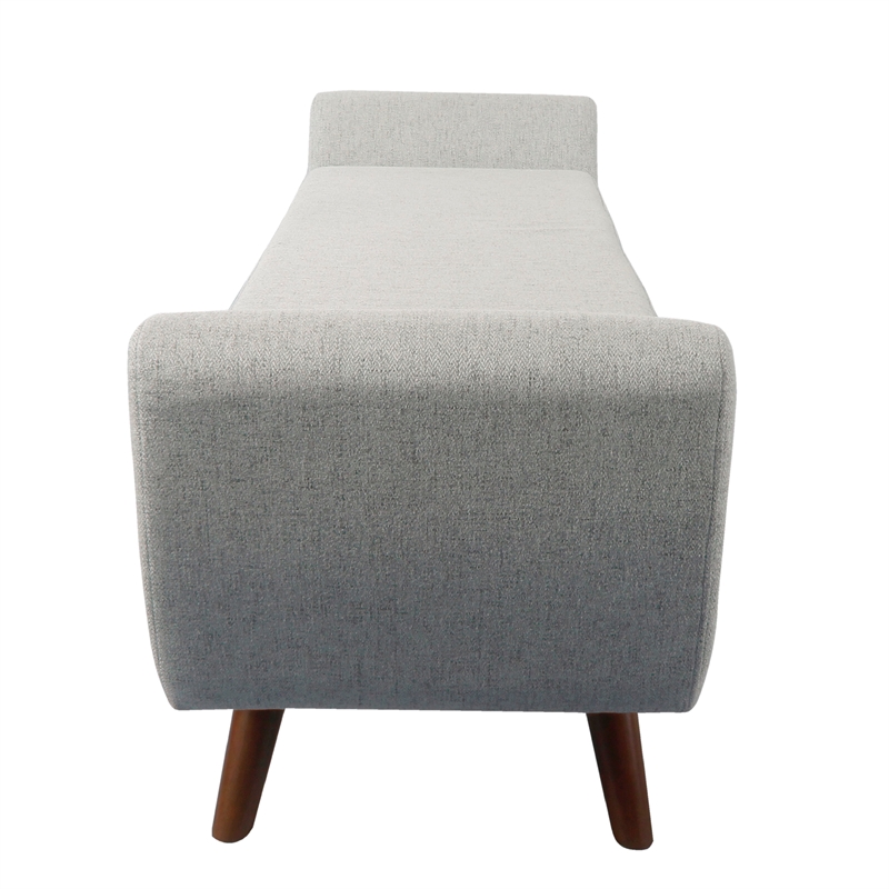 Benjara Rae Storage Bench Ottoman with Arms- Light Gray Woven Fabric- 60 Inch