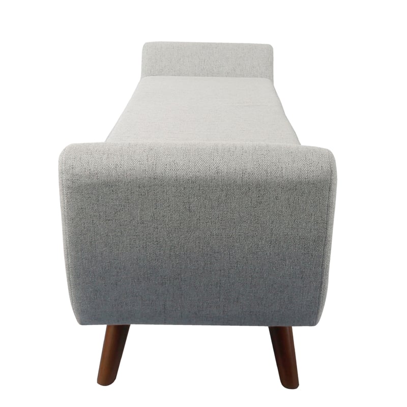 Benjara Rae Storage Bench Ottoman with Arms- Light Gray Woven Fabric- 60 Inch
