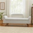 Benjara Rae Storage Bench Ottoman with Arms- Light Gray Woven Fabric- 60 Inch