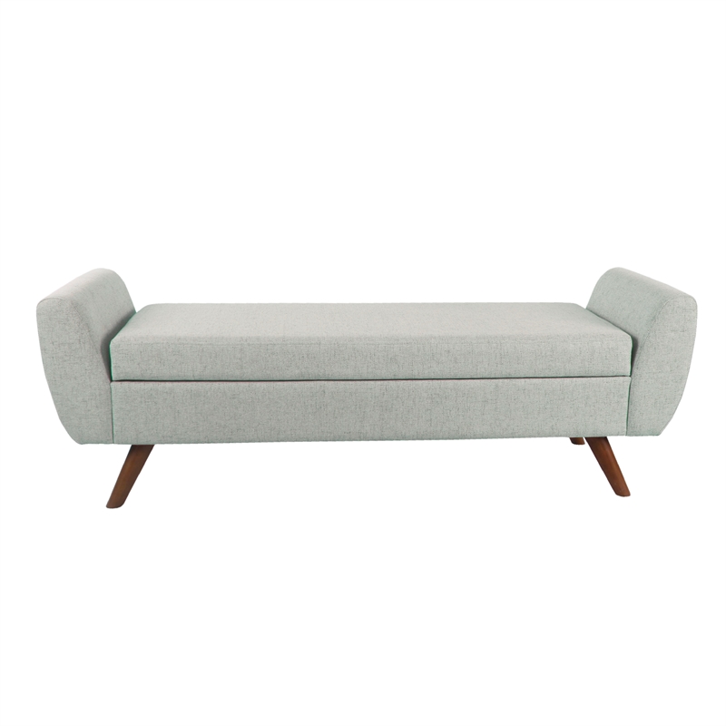 Benjara Rae Storage Bench Ottoman with Arms- Light Gray Woven Fabric- 60 Inch