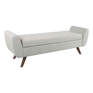 Benjara Rae Storage Bench Ottoman with Arms- Light Gray Woven Fabric- 60 Inch