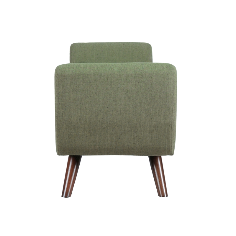 Benjara Rae Storage Bench Ottoman with Arms- Olive Green Woven Fabric- 60 Inch