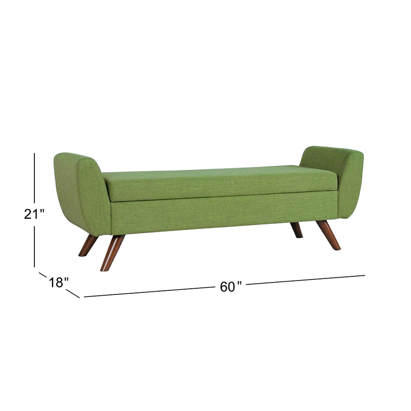 Benjara Rae Storage Bench Ottoman with Arms- Olive Green Woven Fabric- 60 Inch