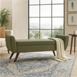 Benjara Rae Storage Bench Ottoman with Arms- Olive Green Woven Fabric- 60 Inch
