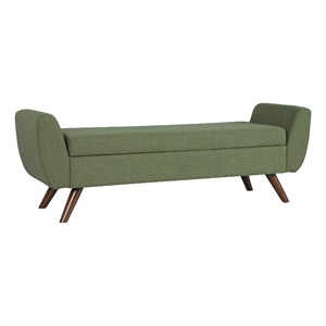 Benjara Rae Storage Bench Ottoman with Arms- Olive Green Woven Fabric- 60 Inch