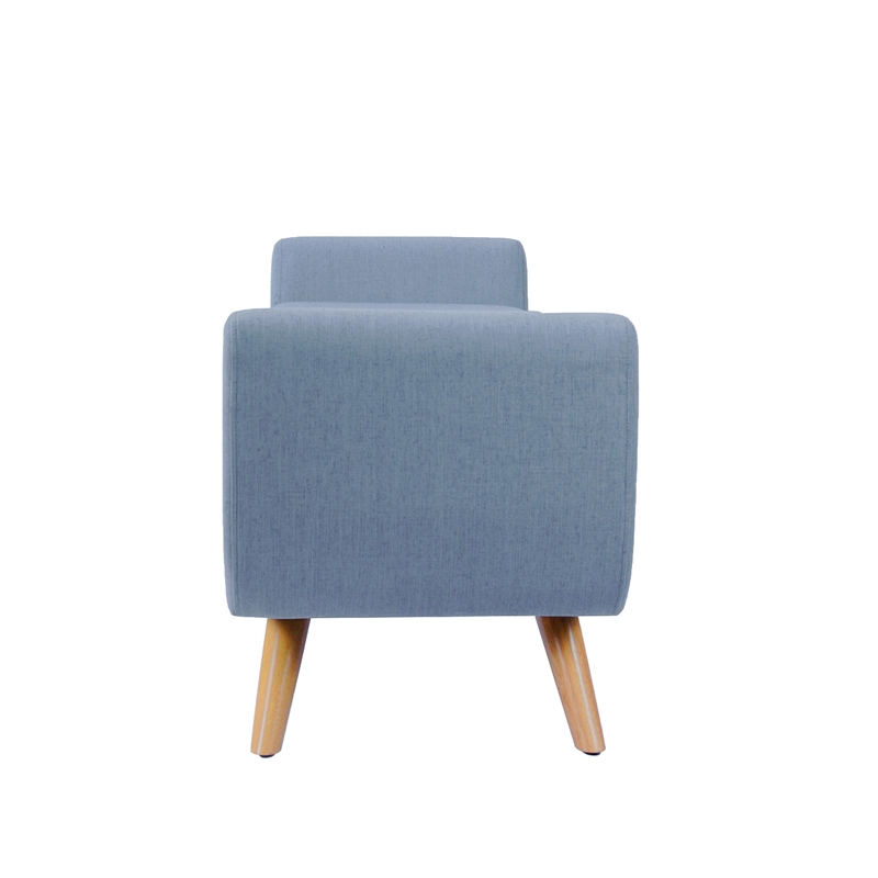 Benjara Rae Storage Bench Ottoman with Arms- French Blue Woven Fabric- 60 Inch