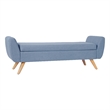 Benjara Rae Storage Bench Ottoman with Arms- French Blue Woven Fabric- 60 Inch