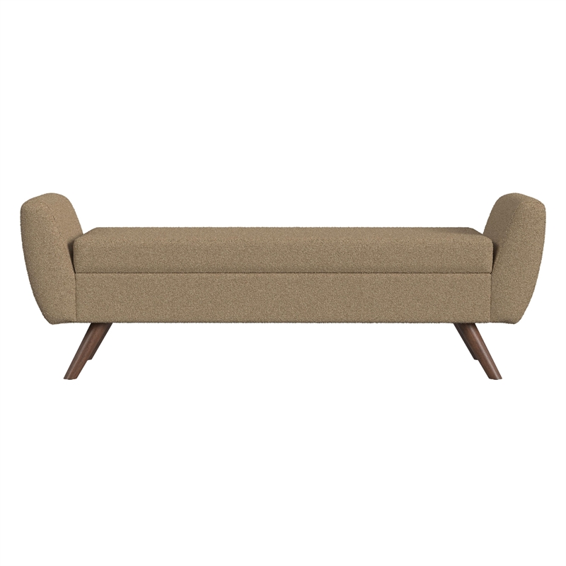 Benjara Rae Storage Bench Ottoman with Arms- Light Brown Boucle- 60 Inch