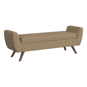 Benjara Rae Storage Bench Ottoman with Arms- Light Brown Boucle- 60 Inch