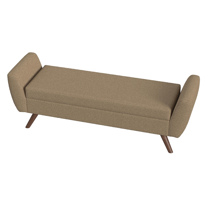Benjara Rae Storage Bench Ottoman with Arms- Light Brown Boucle- 60 Inch