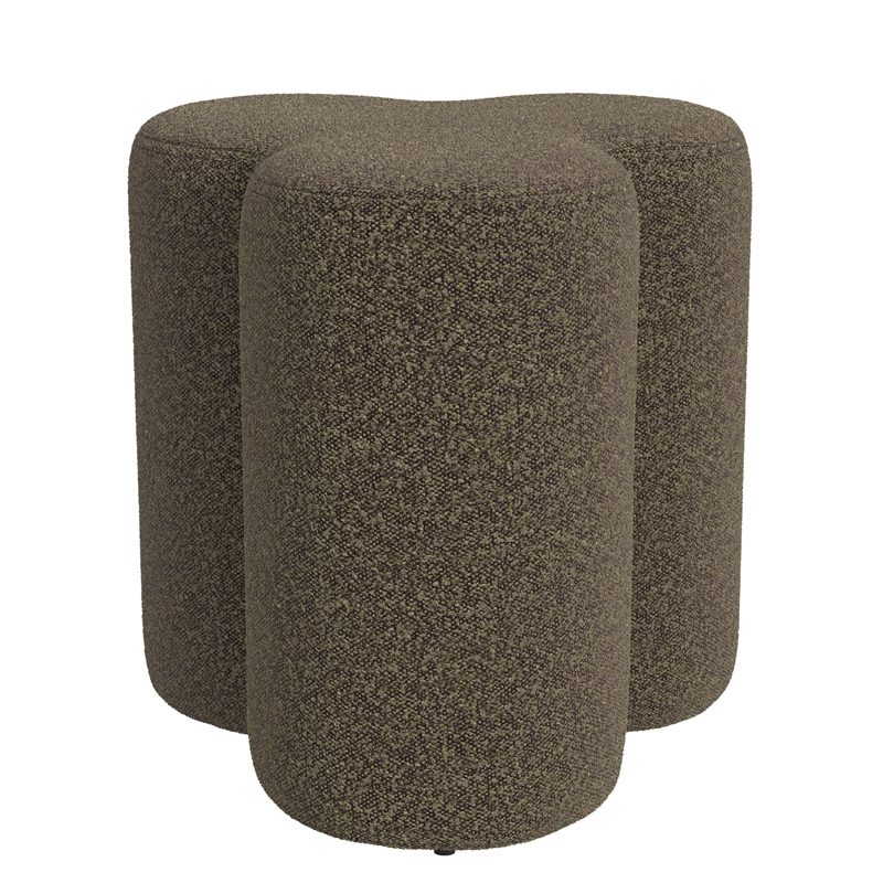 Benjara Ace Accent Ottoman with Clover Shape in Dark Brown Boucle- 18 Inch