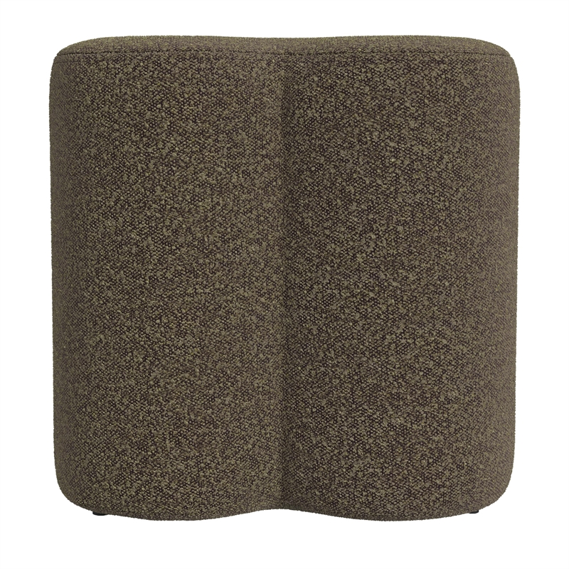 Benjara Ace Accent Ottoman with Clover Shape in Dark Brown Boucle- 18 Inch