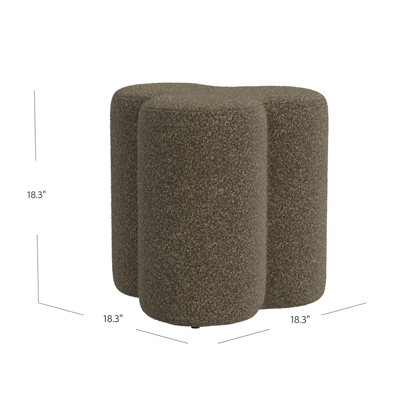 Benjara Ace Accent Ottoman with Clover Shape in Dark Brown Boucle- 18 Inch