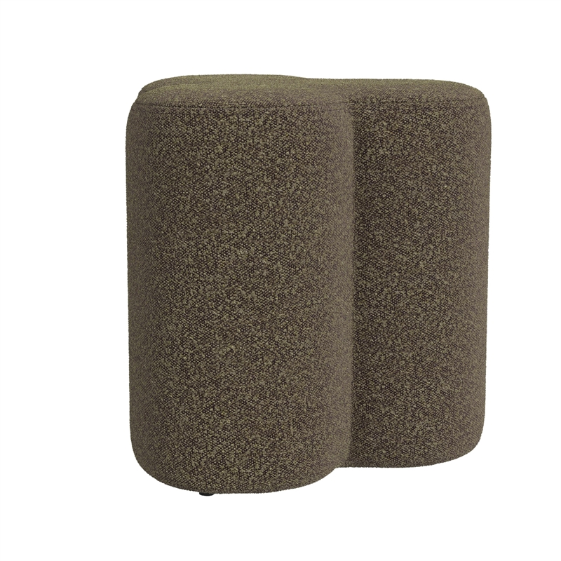 Benjara Ace Accent Ottoman with Clover Shape in Dark Brown Boucle- 18 Inch