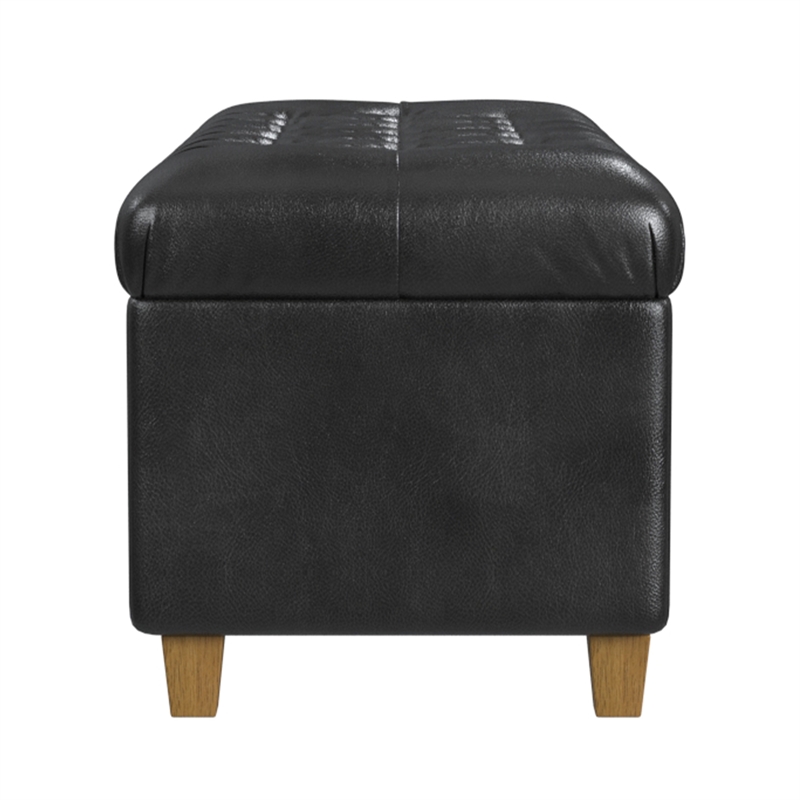 Benjara Bea Storage Ottoman Bench with Tufted Black Faux Leather- 40 Inch