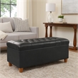 Benjara Bea Storage Ottoman Bench with Tufted Black Faux Leather- 40 Inch