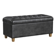 Benjara Bea Storage Ottoman Bench with Tufted Black Faux Leather- 40 Inch