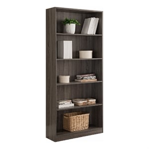 Benjara Guvo Bookshelf- 5 Shelves- Raised Platform- 71 Inch- Gray Wood