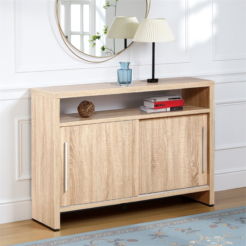 Benjara Vivu Sideboard Console Cabinet- 4 Shelves- 47 Inch- Weathered White