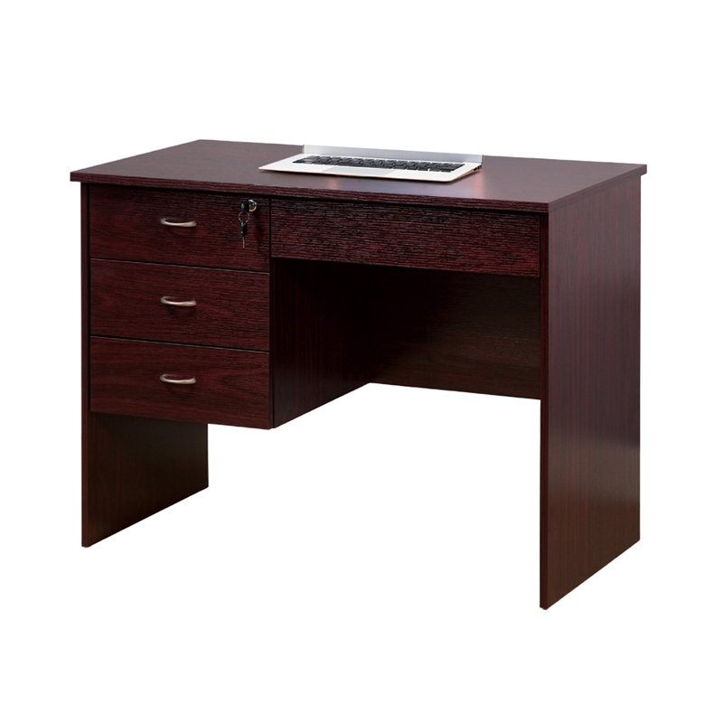 Benjara Sial Laptop Desk- 4 Drawers- 40 Inch- Mahogany Brown Composite Board