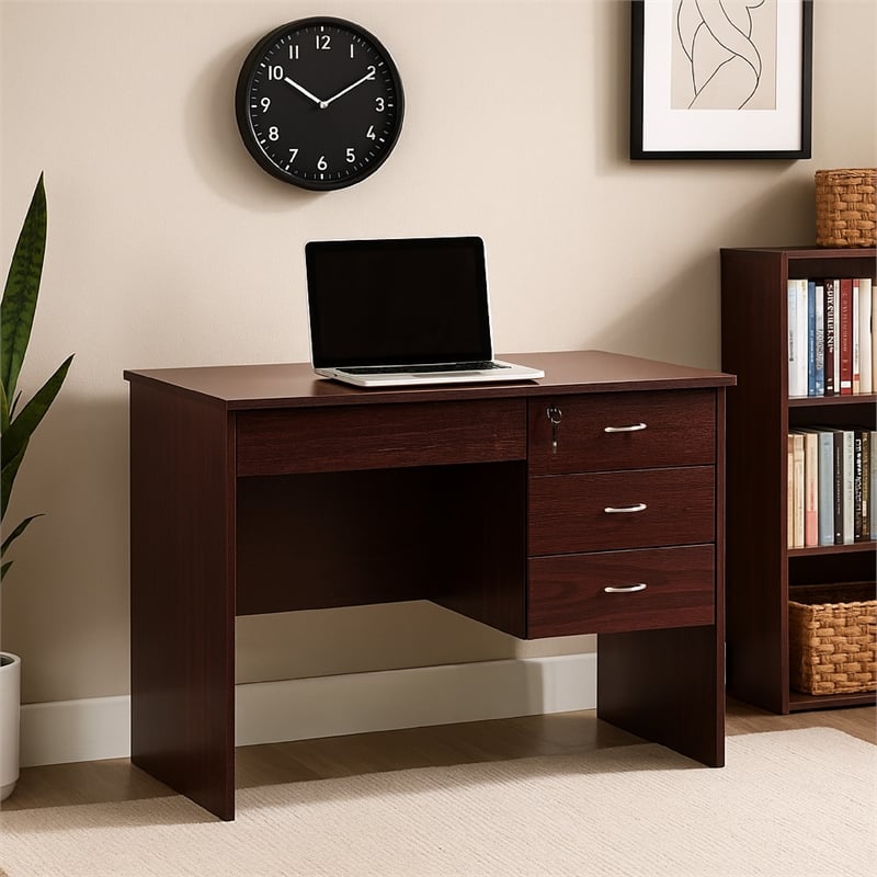 Benjara Sial Laptop Desk- 4 Drawers- 40 Inch- Mahogany Brown Composite Board