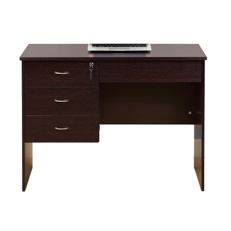 Benjara Sial Laptop Desk- 4 Drawers- 40 Inch- Red Cocoa Brown Composite Board