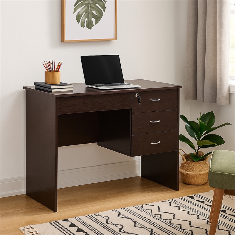 Benjara Sial Laptop Desk- 4 Drawers- 40 Inch- Red Cocoa Brown Composite Board