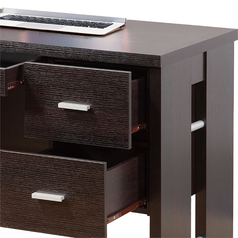 Benjara Laptop Desk- 3 Storage Drawers- 39 Inch- Red Cocoa Brown Wood