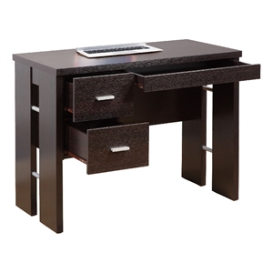 Benjara Laptop Desk- 3 Storage Drawers- 39 Inch- Red Cocoa Brown Wood