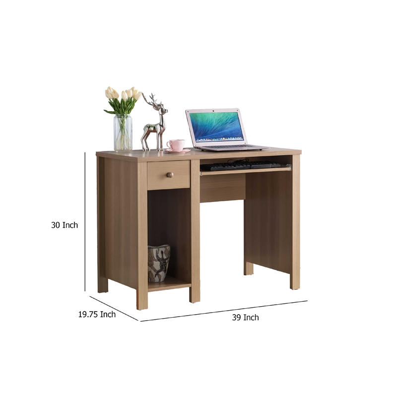 Benjara Akol Computer Desk- Keyboard Drawer and Storage- 39 Inch- Dark Taupe
