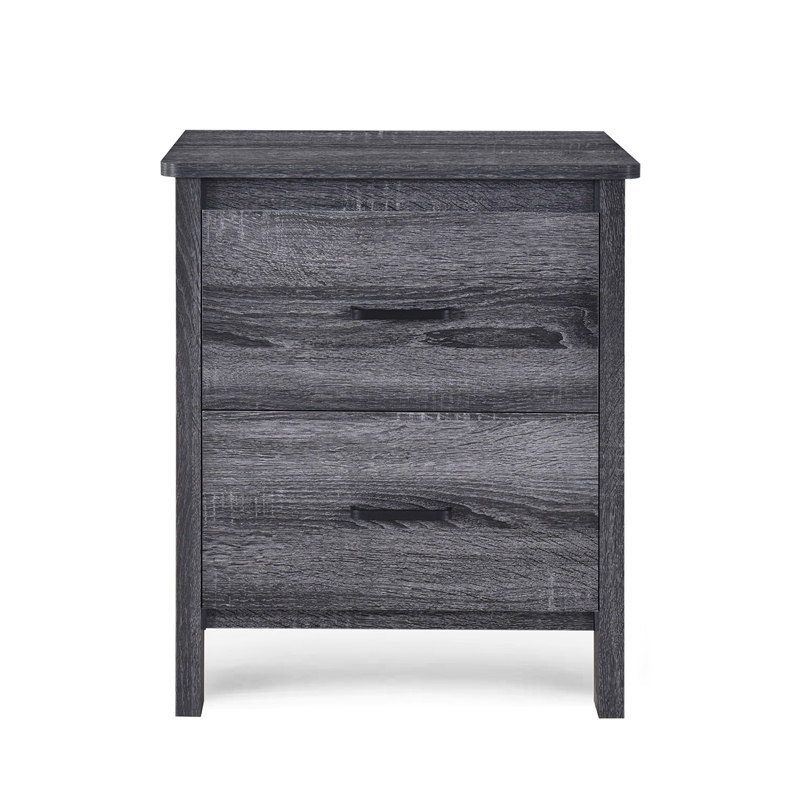 Benjara Nightstand Dresser- 2 Storage Drawers- 23 Inch- Modern Dark Gray
