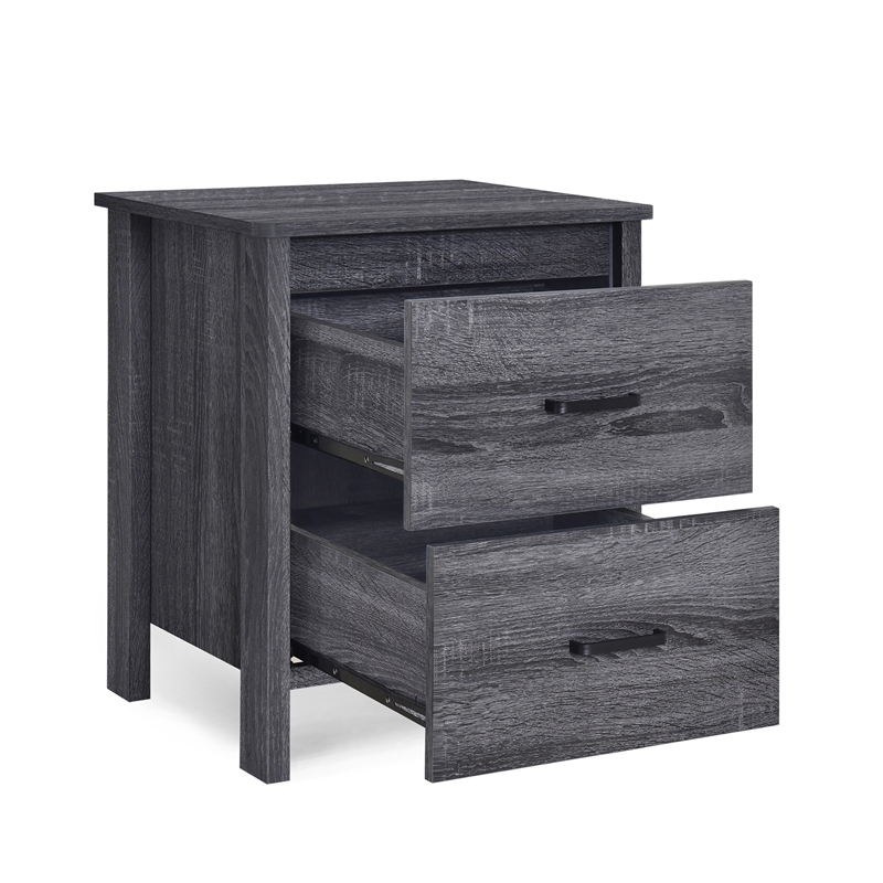 Benjara Nightstand Dresser- 2 Storage Drawers- 23 Inch- Modern Dark Gray