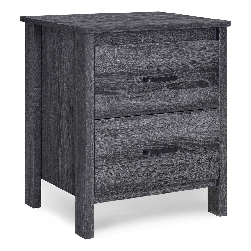 Benjara Nightstand Dresser- 2 Storage Drawers- 23 Inch- Modern Dark Gray