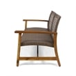 Benjara Bops Outdoor Loveseat- Natural Brown Acacia Wood- 52 Inch- Gray Wicker